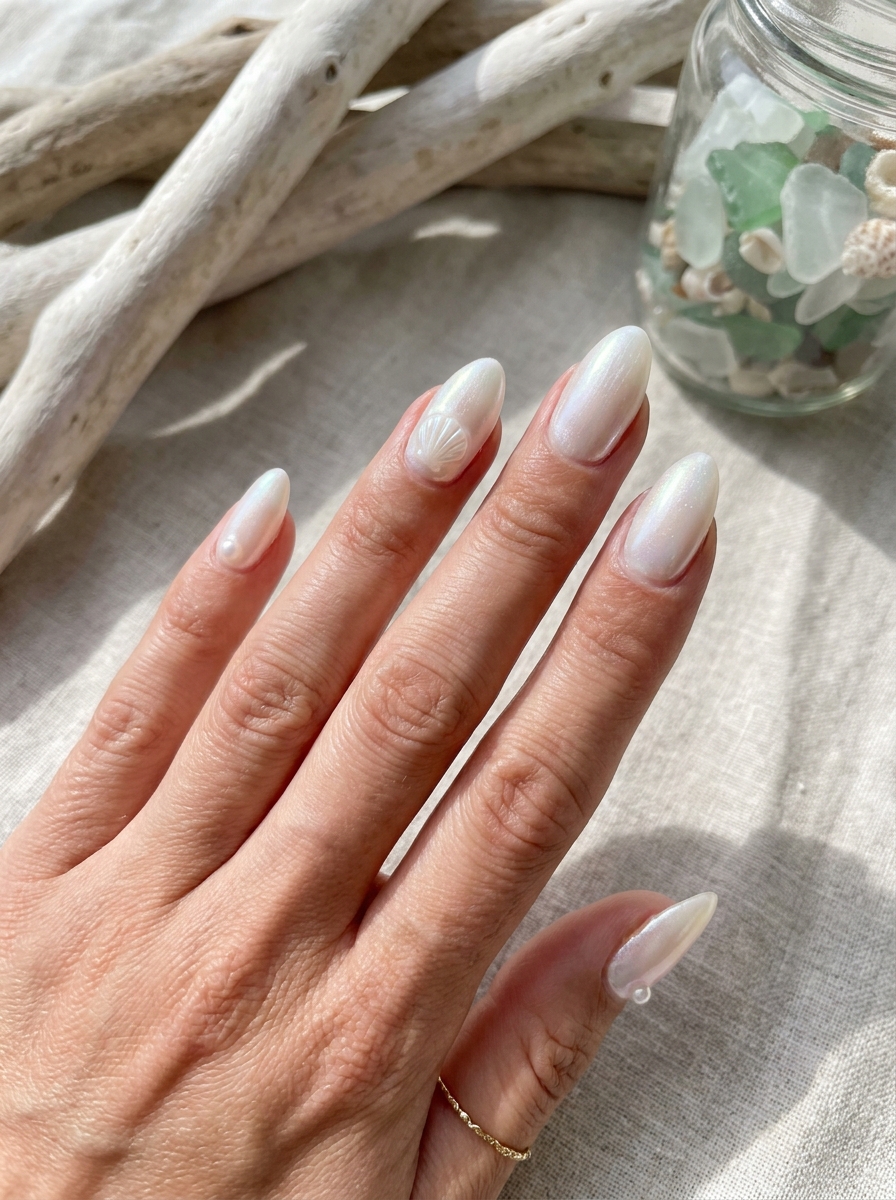 Pearl White Mermaid Nails mit edlem Perlmutt-Weiß